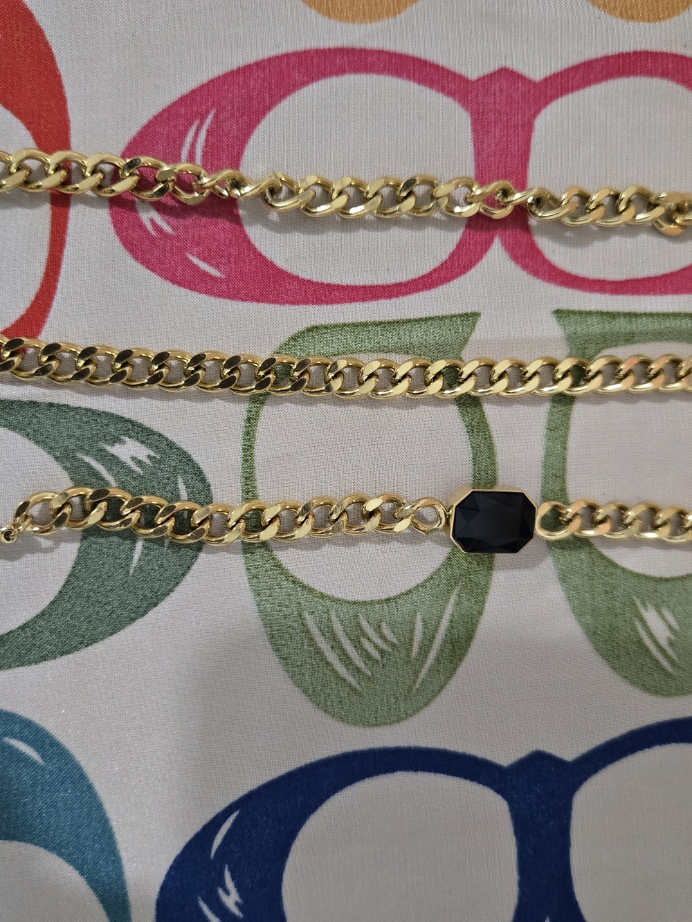 Gold-Tone Chain Necklace with Black Stone Accent